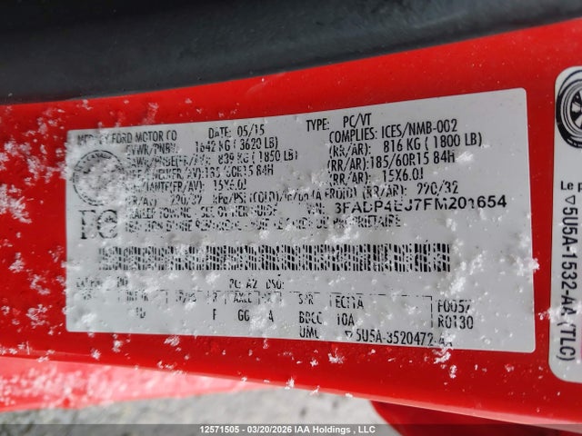 2015 Ford Fiesta Se მანქანა იყიდება აუქციონზე, vin: 3FADP4EJ7FM201654, აუქციონის ნომერი: 12571505