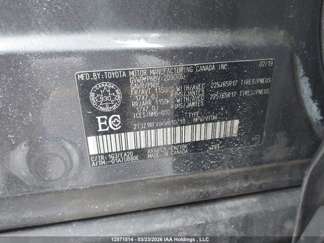 Aukcja sprzedaży 2019 Toyota Rav4 Le, vin: 2T3Z1RFVXKW010710, numer aukcji: 12571514