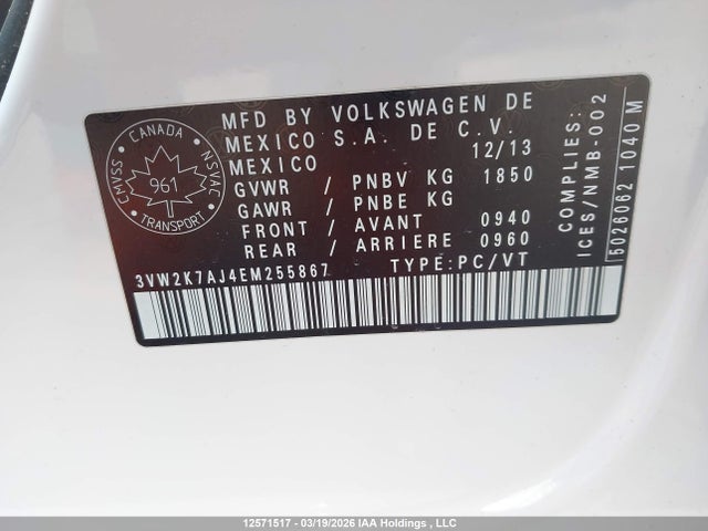 Продажа на аукционе авто 2014 Volkswagen Jetta 2.0l Trendline+, vin: 3VW2K7AJ4EM255867, номер лота: 12571517
