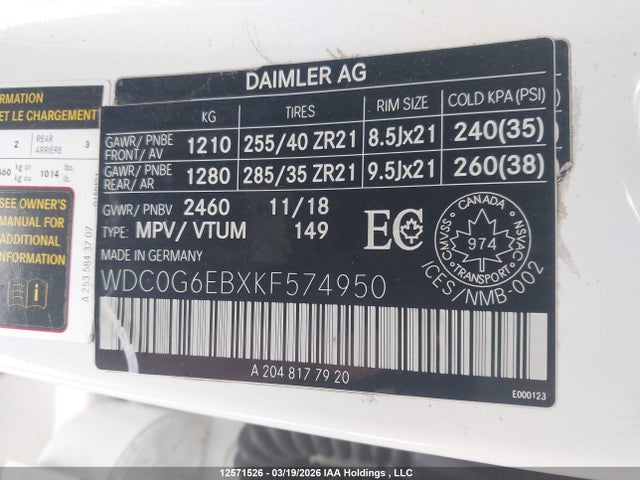 WDC0G6EBXKF574950 Mercedes-Benz Amg Gla 43 4matic