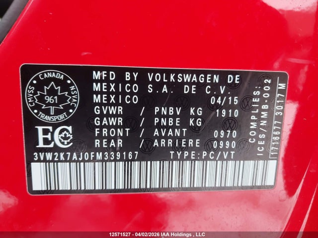 3VW2K7AJ0FM339167 Volkswagen Jetta 2.0l Trendline/2.0l Trendline+