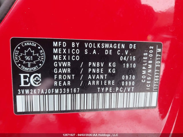 3VW2K7AJ0FM339167 Volkswagen Jetta 2.0l Trendline/2.0l Trendline+