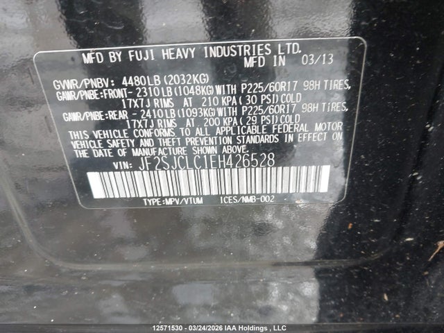 Aukcja sprzedaży 2014 Subaru Forester 2.5i Touring Package, vin: JF2SJCLC1EH426528, numer aukcji: 12571530