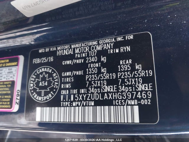 5XYZUDLAXHG397469 Hyundai SANTA FE SPORT