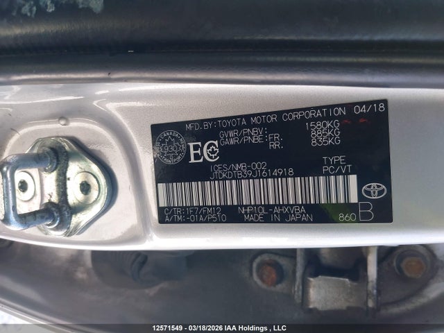 JTDKDTB39J1614918 Toyota PRIUS C