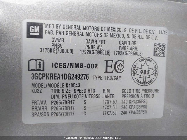 2013 Chevrolet Silverado K1500 Ls მანქანა იყიდება აუქციონზე, vin: 3GCPKREA1DG249276, აუქციონის ნომერი: 12453559