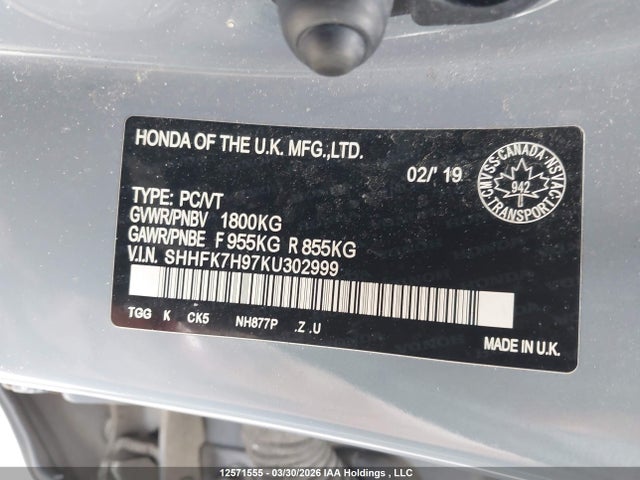 SHHFK7H97KU302999 Honda Civic Sport Touring