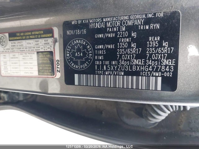 5XYZU3LBXHG477843 Hyundai Santa Fe Sport 2.4 Premium
