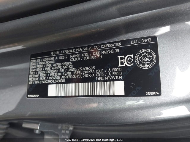 LYVA22RK7LB480284 Volvo Xc60 T6 Momentum