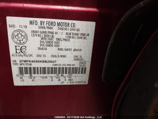 2FMPK4K96KBB29627 Ford Edge Titanium
