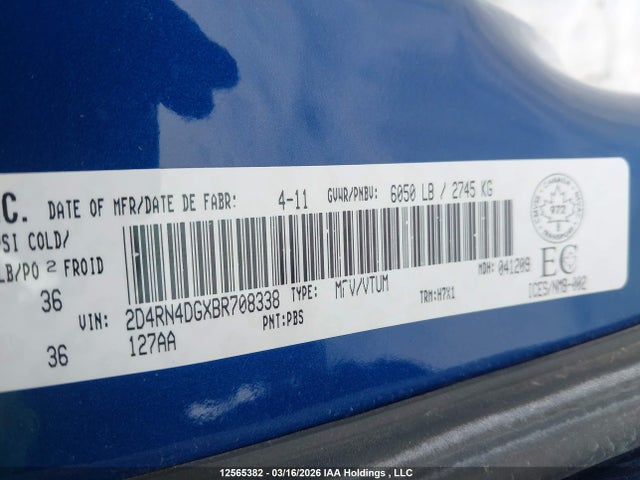 2011 Dodge Grand Caravan Express მანქანა იყიდება აუქციონზე, vin: 2D4RN4DGXBR708338, აუქციონის ნომერი: 12565382