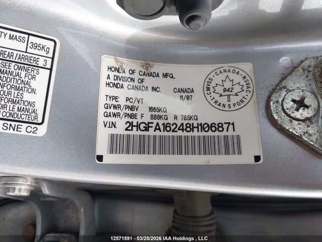 Aukcja sprzedaży 2008 Honda Civic Dx/dx-a, vin: 2HGFA16248H106871, numer aukcji: 12571591