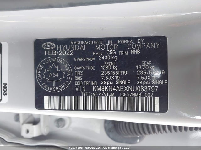 12571598 :رقم المزاد ، KM8KN4AEXNU083797 vin ، 2022 Hyundai Ioniq 5 Preferred Long Range مزاد بيع