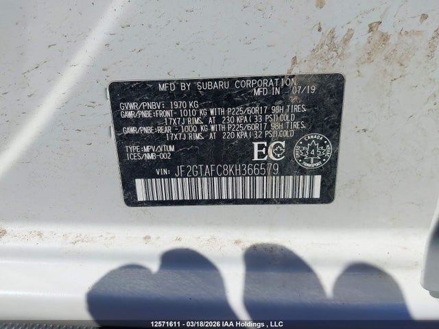 12571611 :رقم المزاد ، JF2GTAFC8KH366579 vin ، 2019 Subaru Crosstrek Sport مزاد بيع