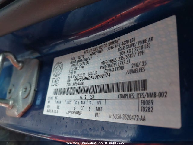 1FMCU0HD5JUD32174 Ford ESCAPE SEL
