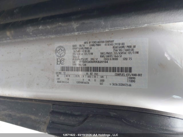 Продажа на аукционе авто 2024 Ford Transit T-250, vin: 1FTBR3X80RKB20104, номер лота: 12571622