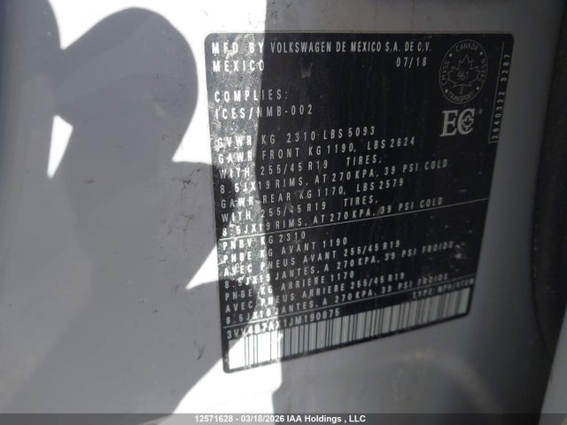 Aukcja sprzedaży 2018 Volkswagen Tiguan Sel Premium, vin: 3VV4B7AX1JM190875, numer aukcji: 12571628