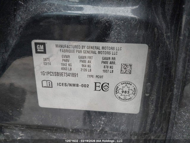 Продажа на аукционе авто 2014 Chevrolet Cruze 1lt, vin: 1G1PC5SB9E7341891, номер лота: 12571632