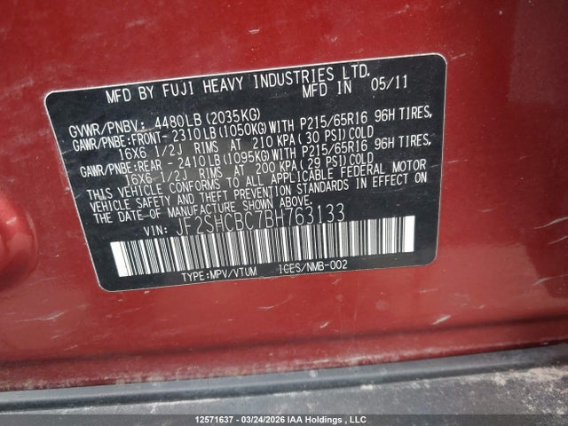 Продаж на аукціоні авто 2011 Subaru Forester, vin: JF2SHCBC7BH763133, номер лоту: 12571637