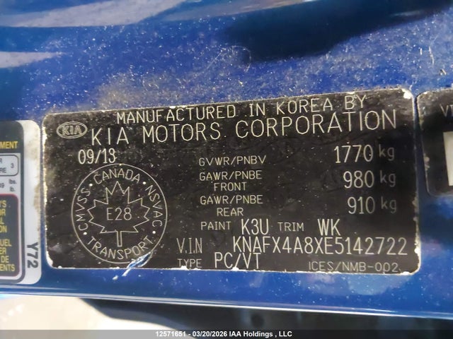 KNAFX4A8XE5142722 KIA Forte