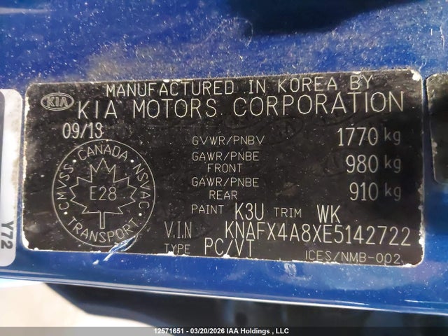 KNAFX4A8XE5142722 KIA Forte