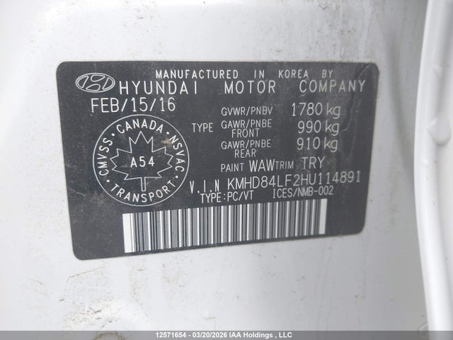 KMHD84LF2HU114891 Hyundai Elantra Se/value/limited