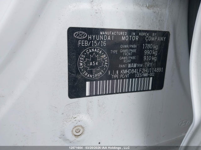 KMHD84LF2HU114891 Hyundai Elantra Se/value/limited