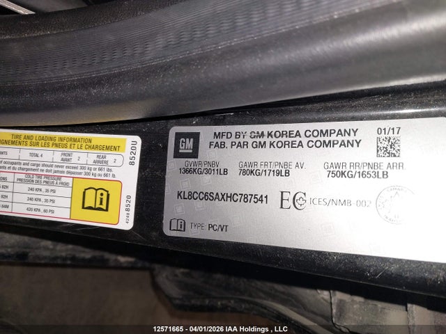 Продажа на аукционе авто 2017 Chevrolet Spark, vin: KL8CC6SAXHC787541, номер лота: 12571665