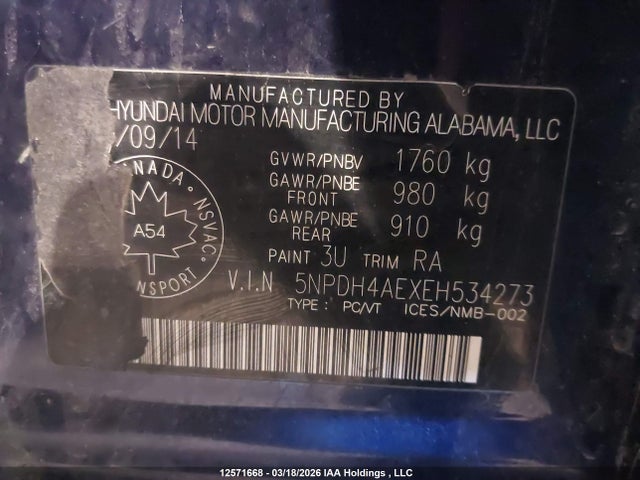 Продаж на аукціоні авто 2014 Hyundai Elantra, vin: 5NPDH4AEXEH534273, номер лоту: 12571668