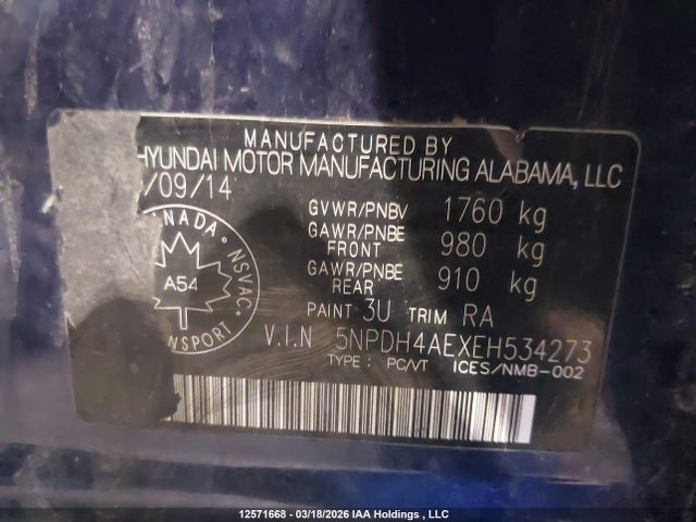 Продаж на аукціоні авто 2014 Hyundai Elantra, vin: 5NPDH4AEXEH534273, номер лоту: 12571668