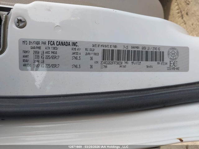 Aukcja sprzedaży 2015 Dodge Grand Caravan Se/sxt, vin: 2C4RDGBG9FR730230, numer aukcji: 12571669