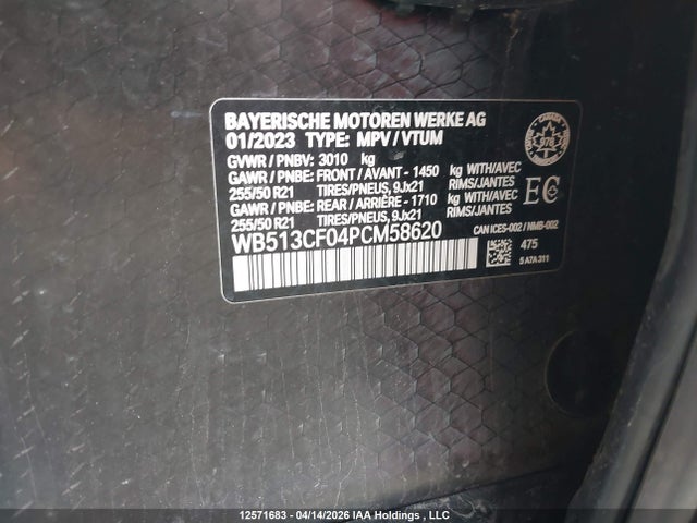 12571683 :رقم المزاد ، WB513CF04PCM58620 vin ، 2023 Bmw Ix Xdrive40 مزاد بيع