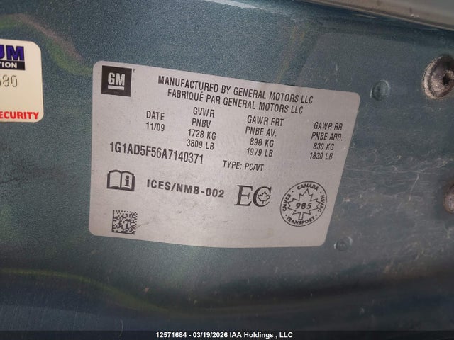 Продажа на аукционе авто 2010 Chevrolet Cobalt, vin: 1G1AD5F56A7140371, номер лота: 12571684