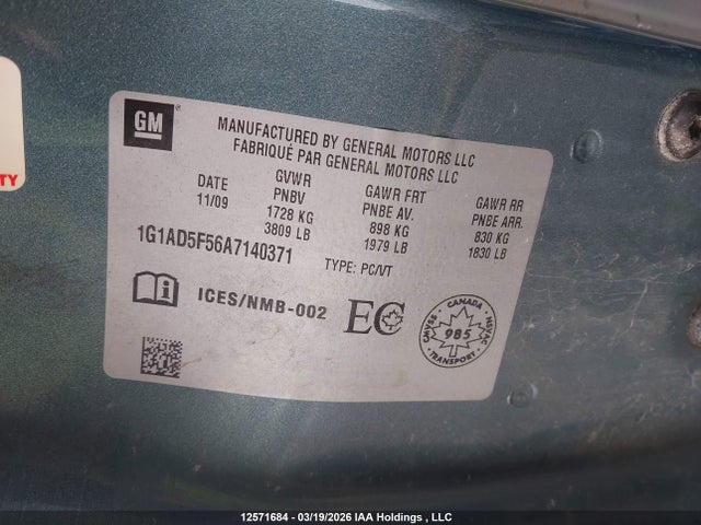 Продажа на аукционе авто 2010 Chevrolet Cobalt, vin: 1G1AD5F56A7140371, номер лота: 12571684