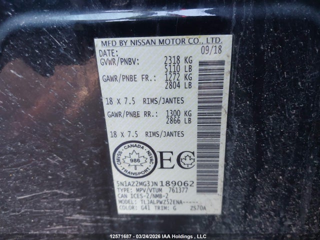 5N1AZ2MG3JN189062 Nissan Murano
