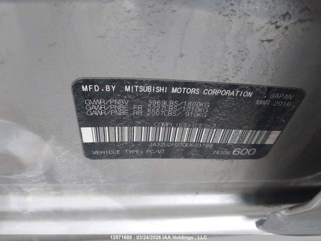 Aukcja sprzedaży 2016 Mitsubishi Lancer, vin: JA32U2FU7GU603788, numer aukcji: 12571688