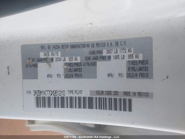 3MZBM1K77GM261210 Mazda Mazda3 Gx