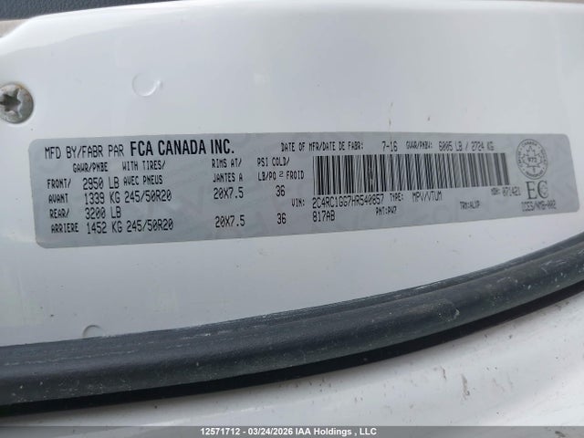 Auction sale of the 2017 Chrysler Pacifica Limited, vin: 2C4RC1GG7HR540857, lot number: 12571712