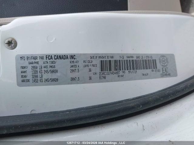 Auction sale of the 2017 Chrysler Pacifica Limited, vin: 2C4RC1GG7HR540857, lot number: 12571712