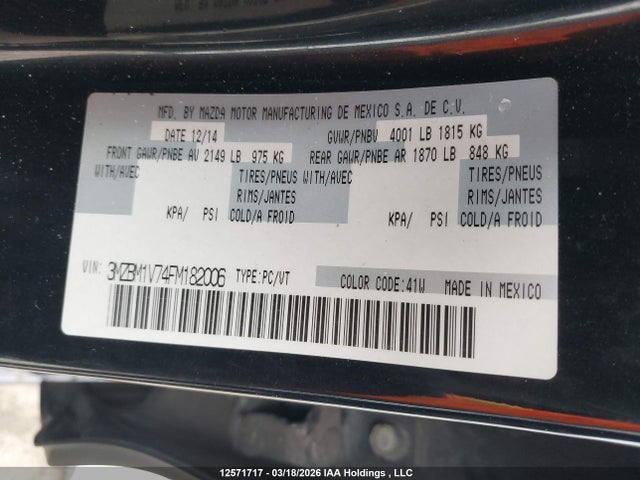 3MZBM1V74FM182006 Mazda 3 TOURING