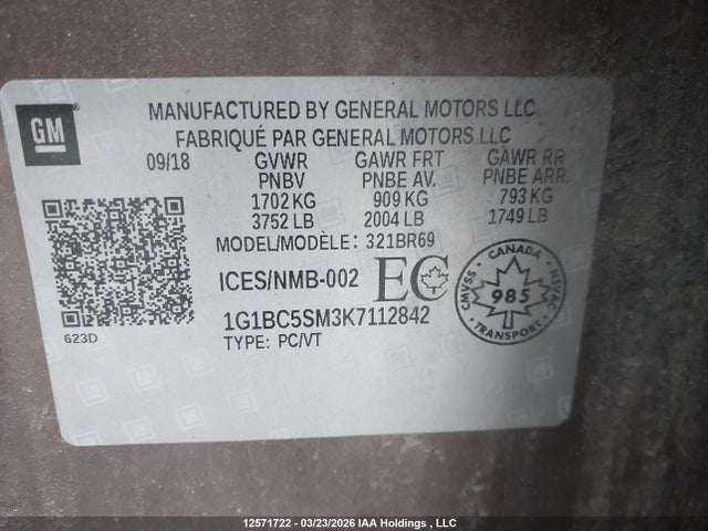 1G1BC5SM3K7112842 Chevrolet CRUZE LS