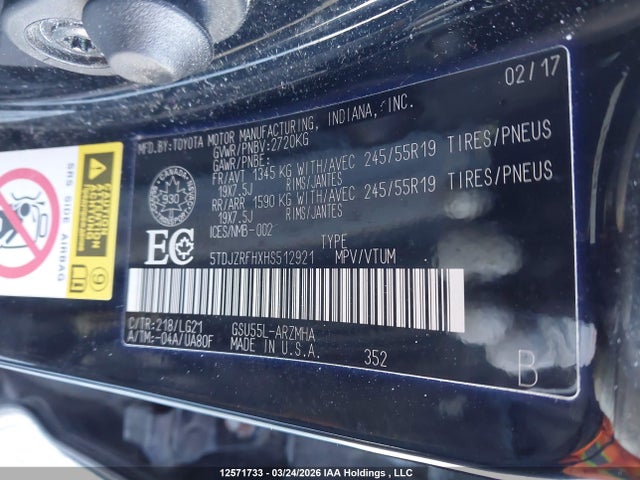 5TDJZRFHXHS512921 Toyota Highlander Xle