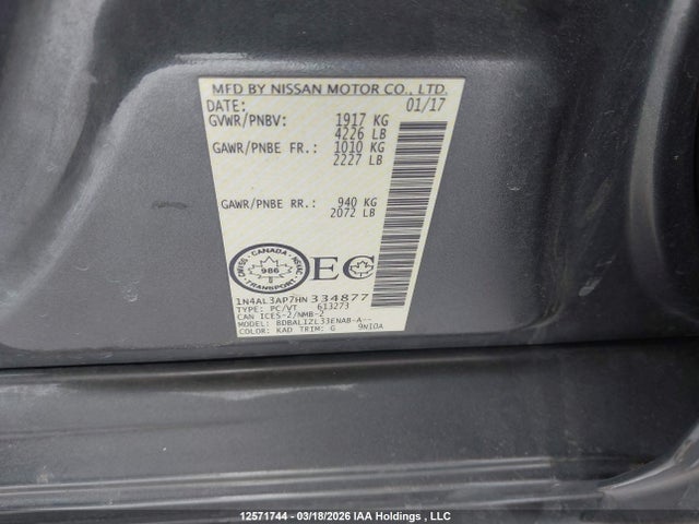 1N4AL3AP7HN334877 Nissan Altima 2.5/s/sv/sl/sr