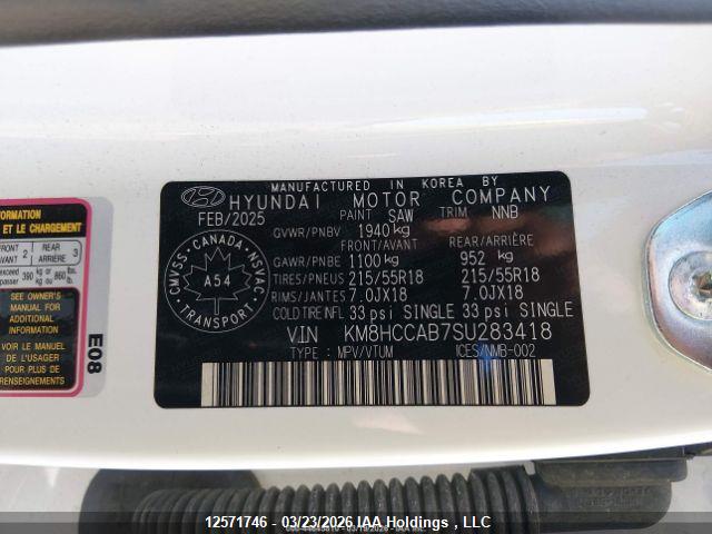12571746 :رقم المزاد ، KM8HCCAB7SU283418 vin ، 2025 Hyundai Kona Sel مزاد بيع