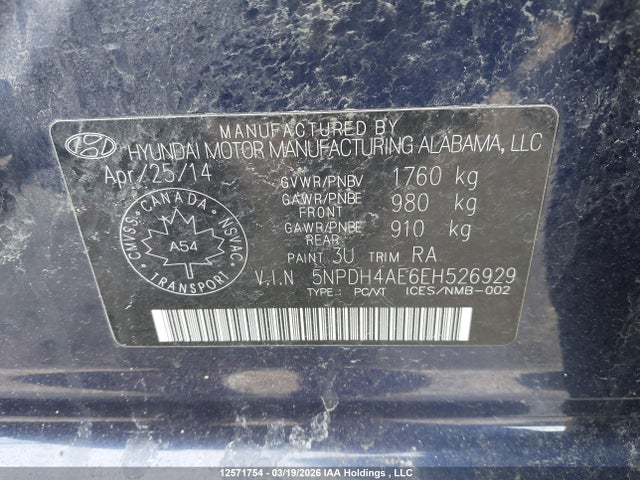 5NPDH4AE6EH526929 Hyundai Elantra Se/sport/limited