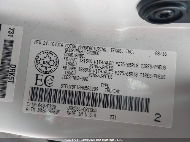 5TFUY5F10HX583289 Toyota Tundra Sr5 Plus 5.7l V8