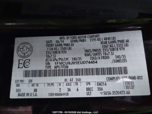 1FMCU9J91EUD74454 Ford Escape Titanium