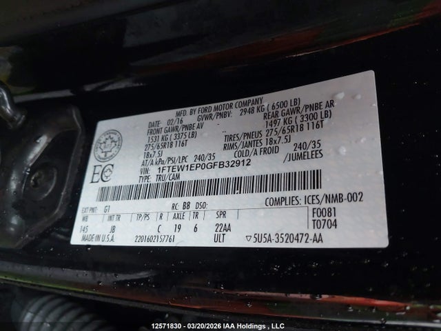 Продажа на аукционе авто 2016 Ford F-150, vin: 1FTEW1EP0GFB32912, номер лота: 12571830