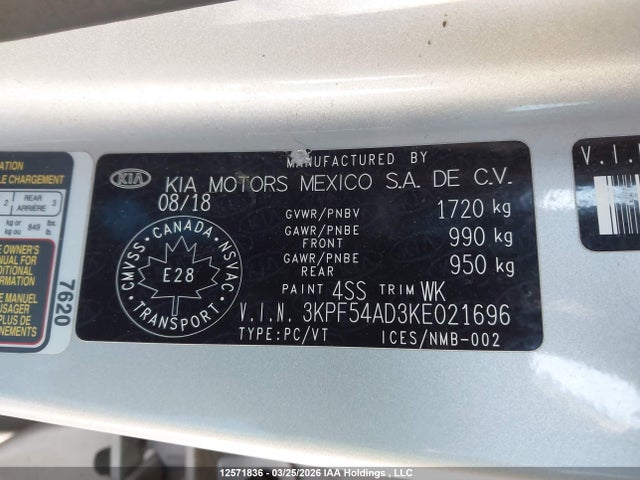 Продаж на аукціоні авто 2019 Kia Forte Ex, vin: 3KPF54AD3KE021696, номер лоту: 12571836