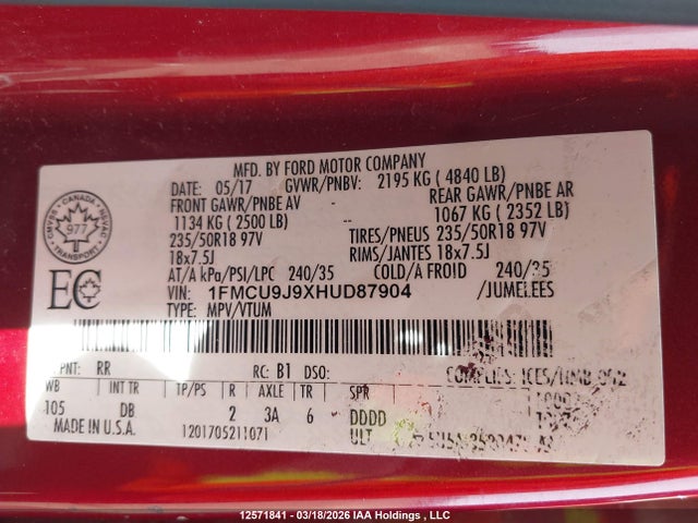 1FMCU9J9XHUD87904 Ford Escape Titanium